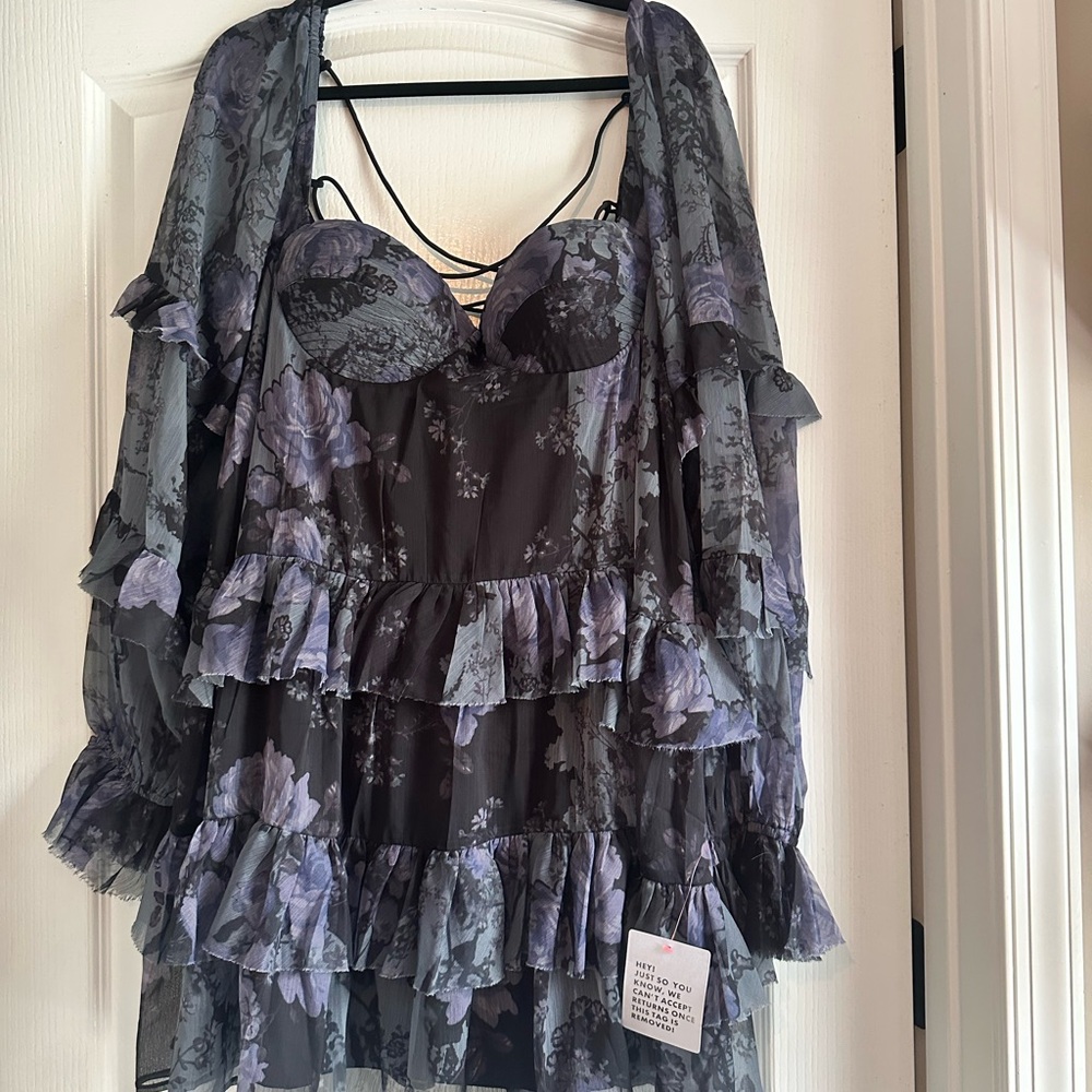 Floral Ruffled Dress with Sheer Overlay